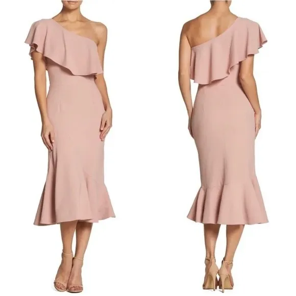 Dress The Population Raquel One Shoulder Dress Blush Pink Women’s Size Large - Image 8