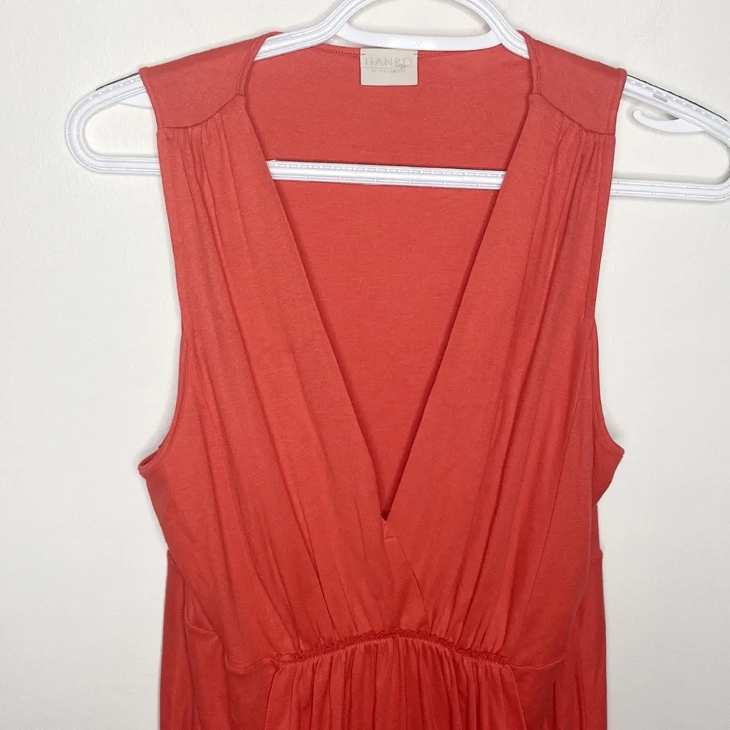 Hanro of Switzerland coral red Grecian tunic style lounge dress Size 4 - Image 3