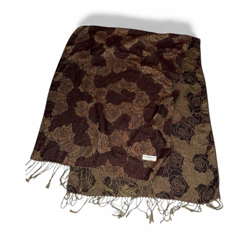 PASHMINA  Brown and Gold Rose Scarf - Image 3
