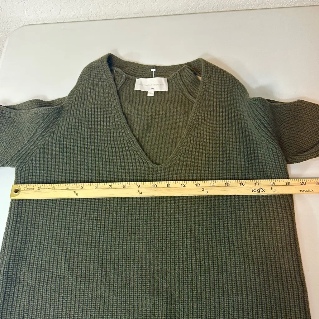 Michelle Mason Cold-Shoulder Ribbed Wool And Cashmere-Blend Sweater Green Small - Image 7