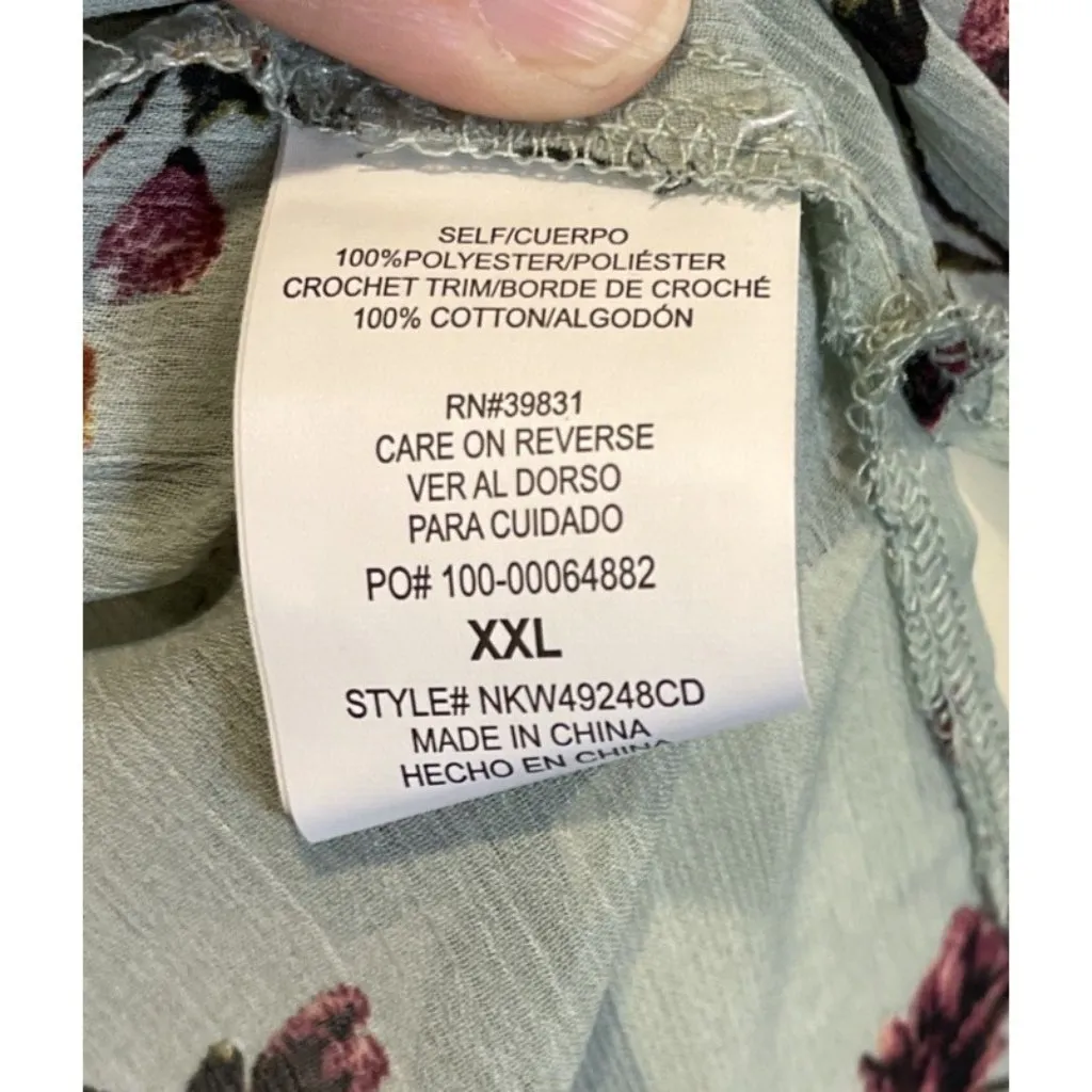 Rewind XXL Sheer Sage Green Floral Kimono Cardigan Crochet Trim‎ Boho Beach NEW - Image 7