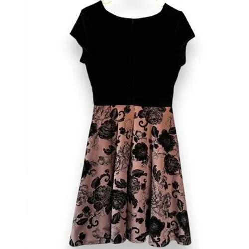 Y2K Vintage JodyCalifornia sz M Womens Velvet Floral Midi Dress Occasion Prom Black Size M - Image 4