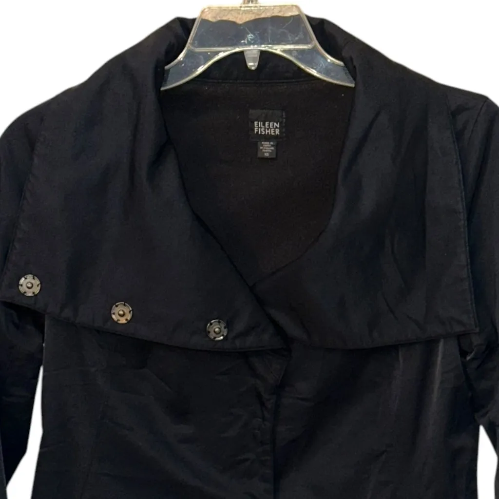 Eileen Fisher Soft Shell‎ Wide Collar Snap Front Jacket Nylon Fleece Lined XS - Image 2