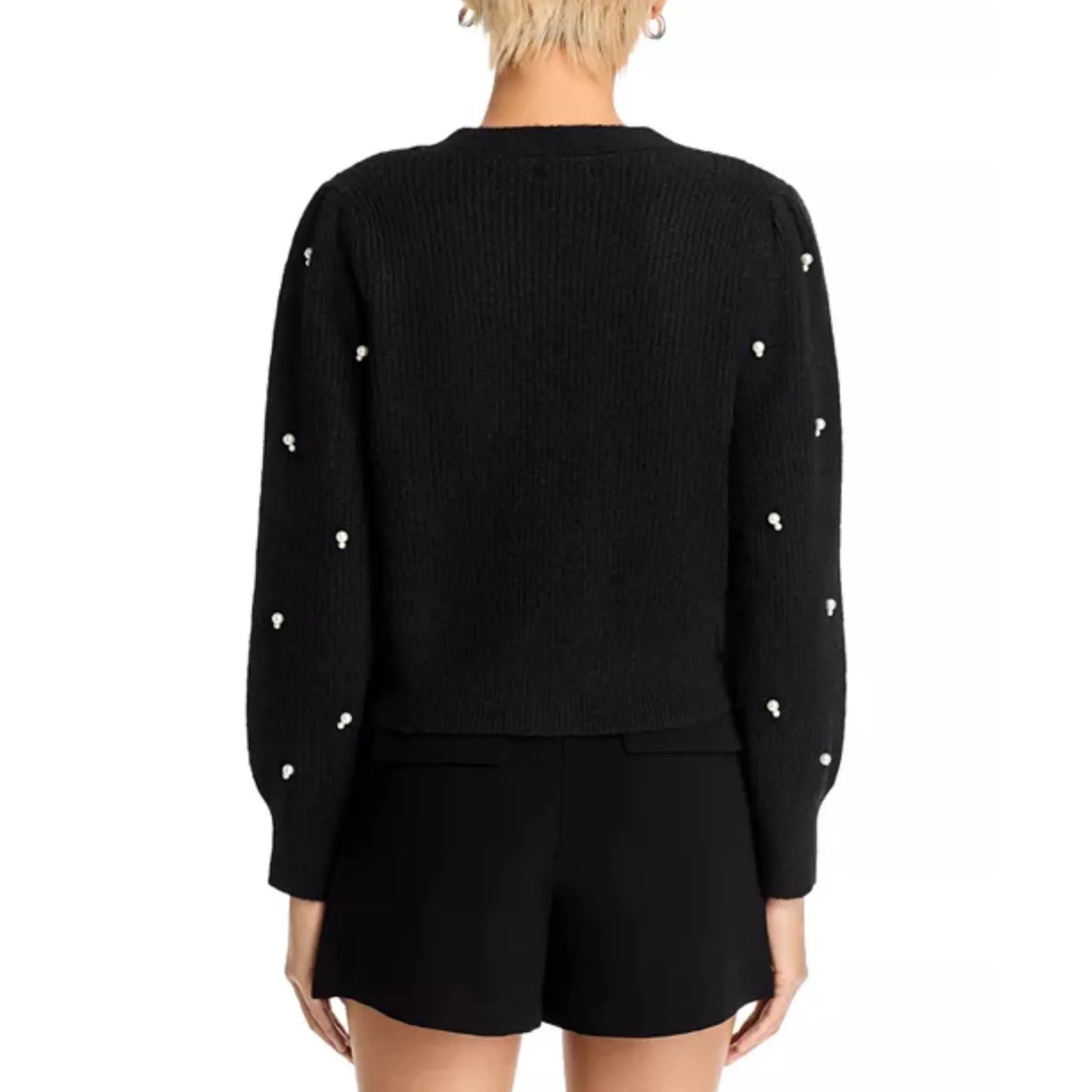 AQUA Women's Black Pearl Embellished V Neck Cardigan Sweater‎ XL - Image 2