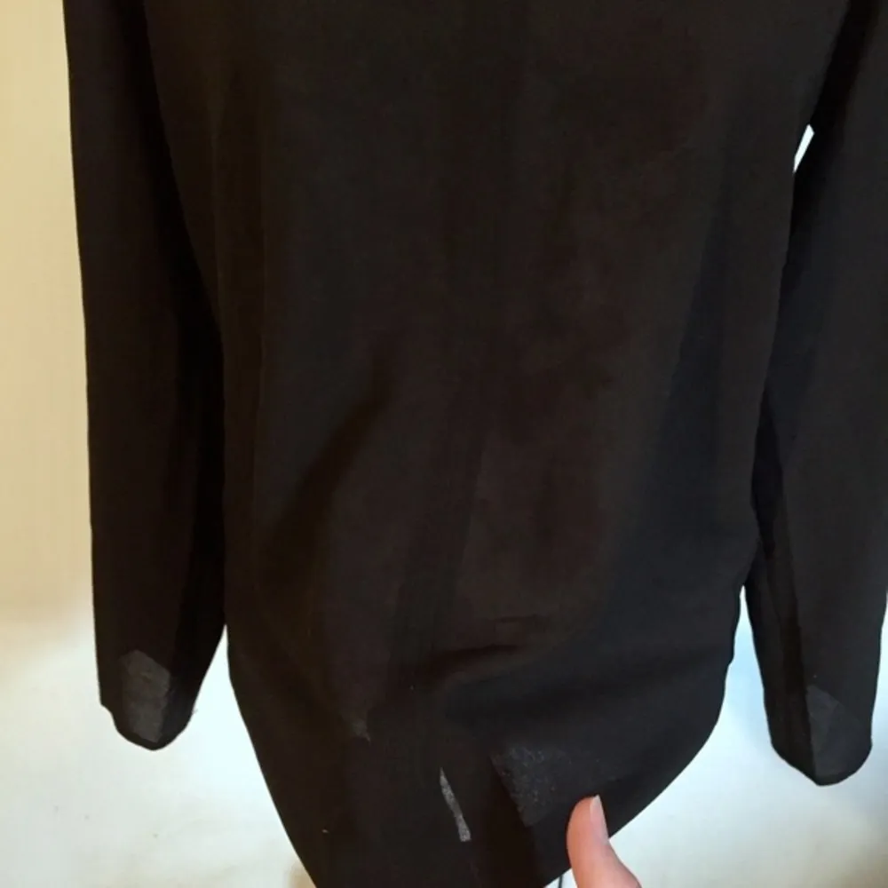 Black Sheer Long Sleeved Blouse Loose Fit Hi-Low - Image 3