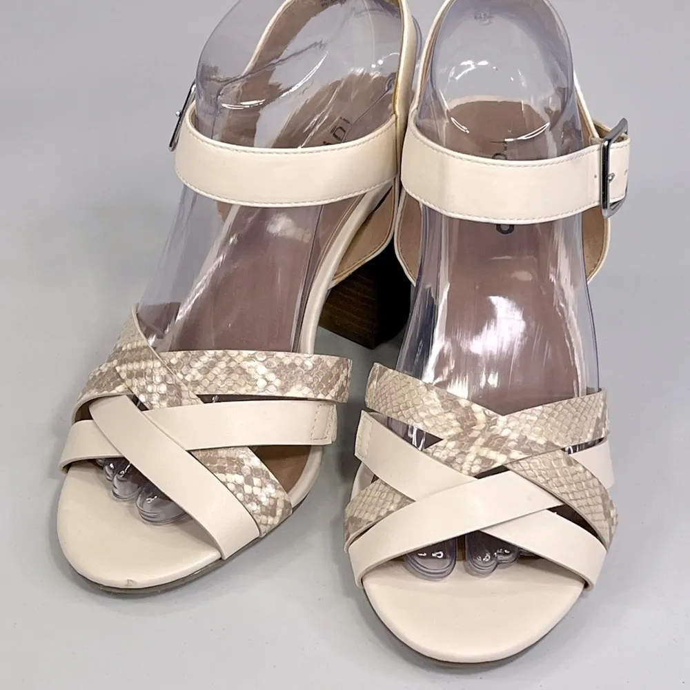 TORRID Caged Front Stacked Heel Sandals Bone/Snakeskin-8W - Image 3