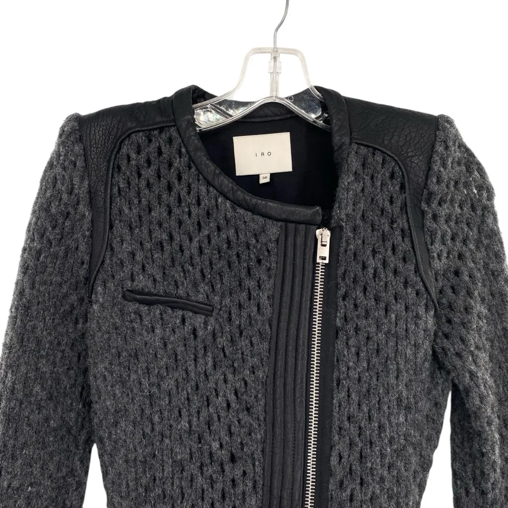 IRO Lina Jacket in Anthracite Wool Blend Zip Up Knit Sweater Jacket - Image 4