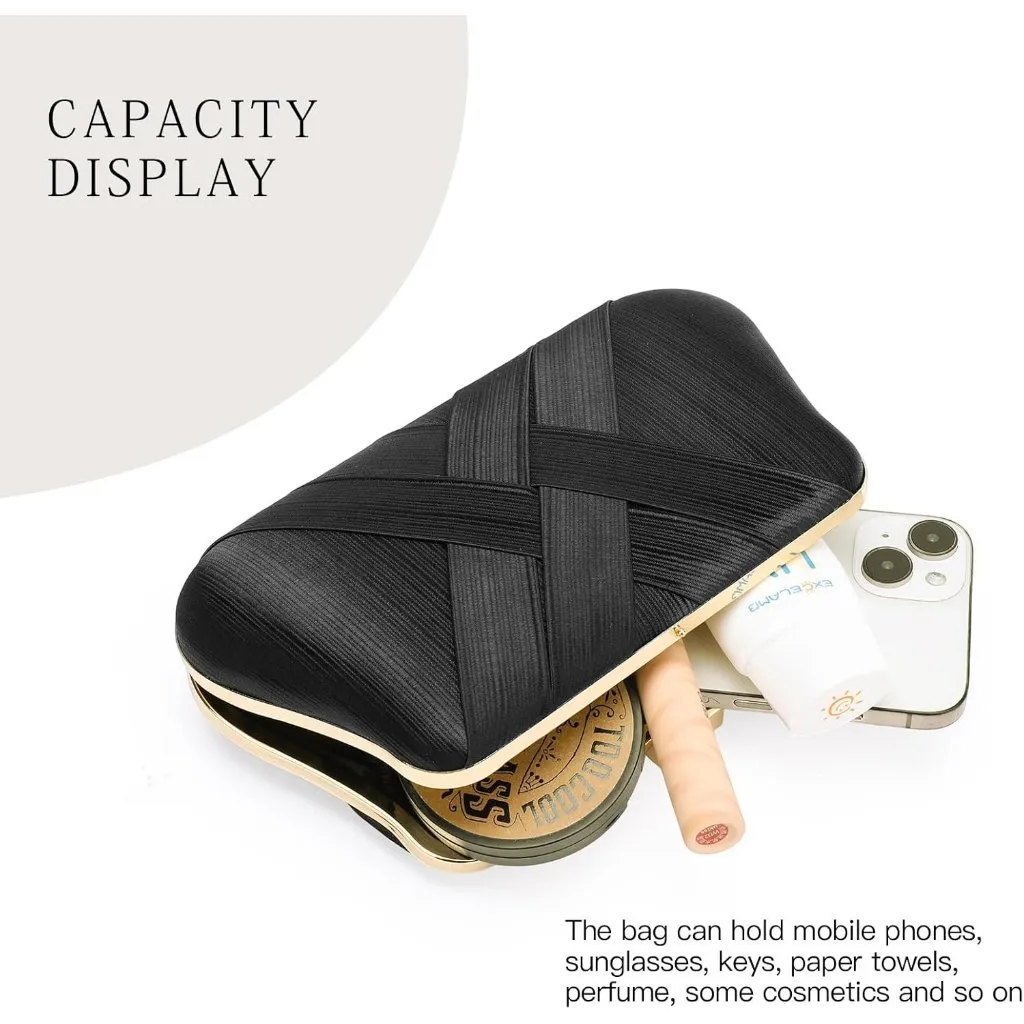 ⚡ Women's Silk Satin Fabric Clutch Crossbody Formal Party Wedding Black Bag - Image 2