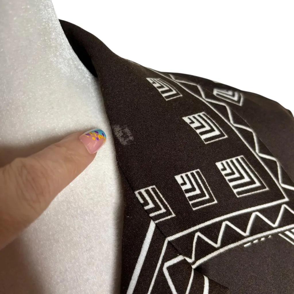 Vintage 70 Geometric Long Sleeve Collared Dress Medium Brown Pleated Zipper - Image 7