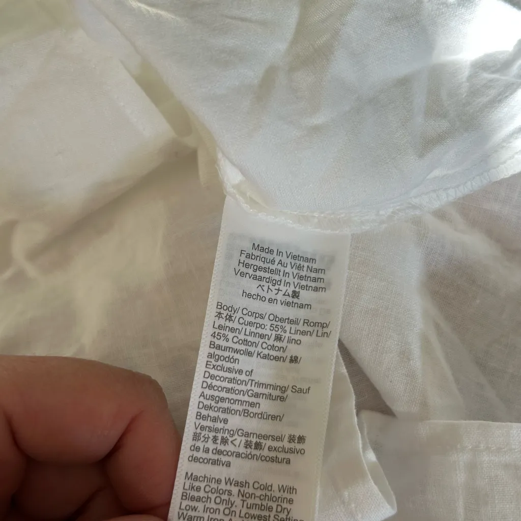 NWT J.Crew Factory White Linen Cotton Blend Smock Neck Short Sleeve Blouse XS - Image 6