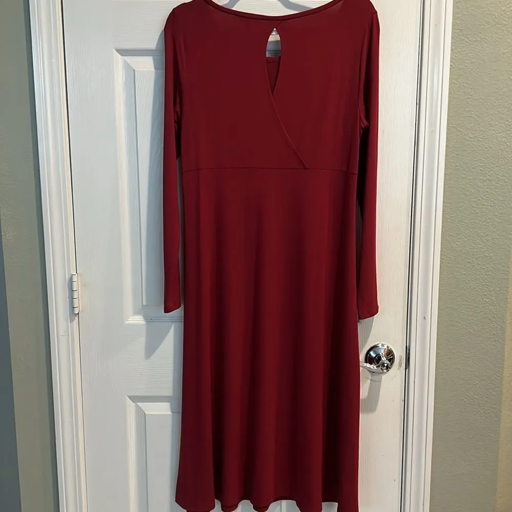 Eileen Fisher Cranberry Viscose Jersey ScoopNeck With Back Keyhole Dress Size SP - Image 3