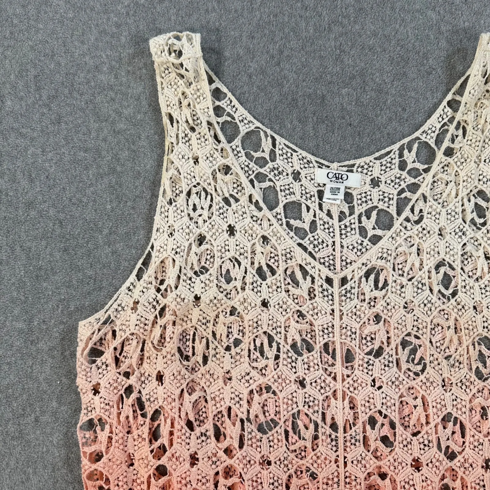 Cato Ombre Crochet Sleeveless Tank Top Women's 26/28W Pink White Open Knit Beach - Image 2