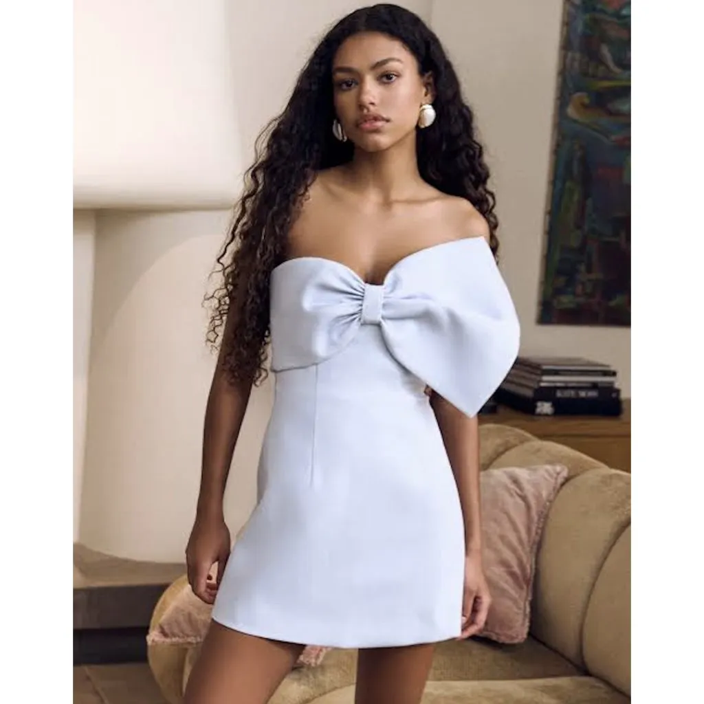 SAU LEE Elly Asymmetric Bow Sleeveless Minidress in Pastel Blue Size US 8 - Image 2