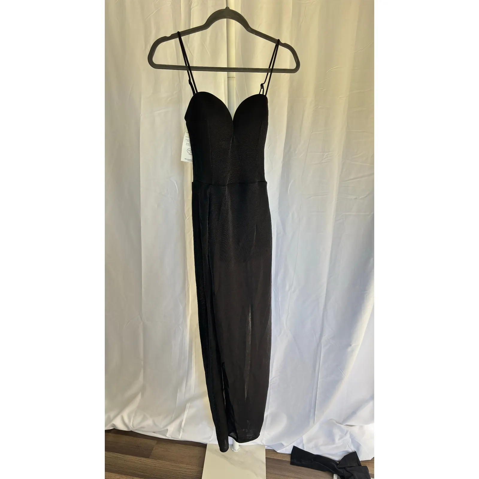 ZYM Dance Black Sweetheart Neckline High Slit Maxi Dress‎ with Matching Gloves - Image 2