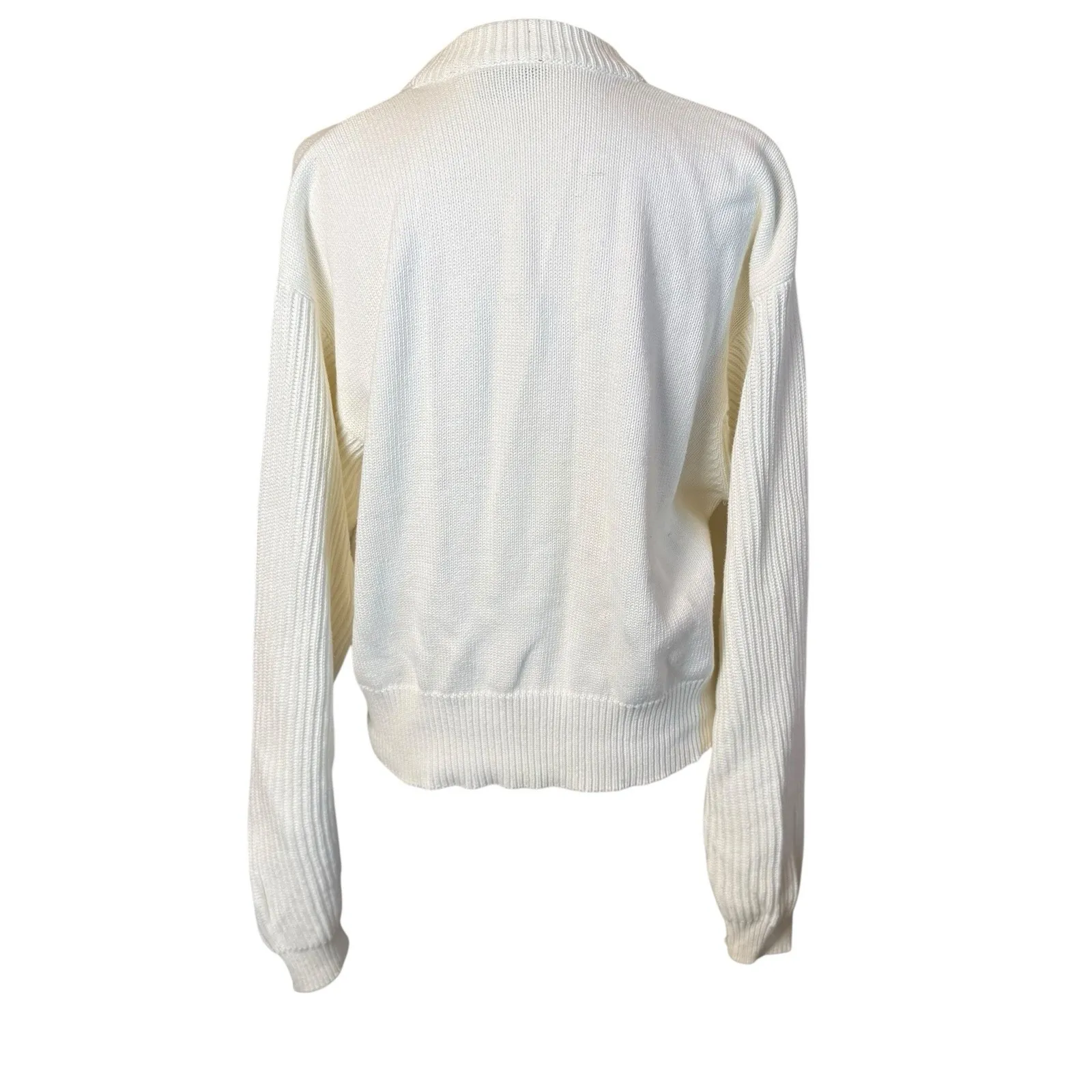 Vtg Liz Sport Varsity Style Ivory Sweater Embroidered Crest Medium Academia - Image 4