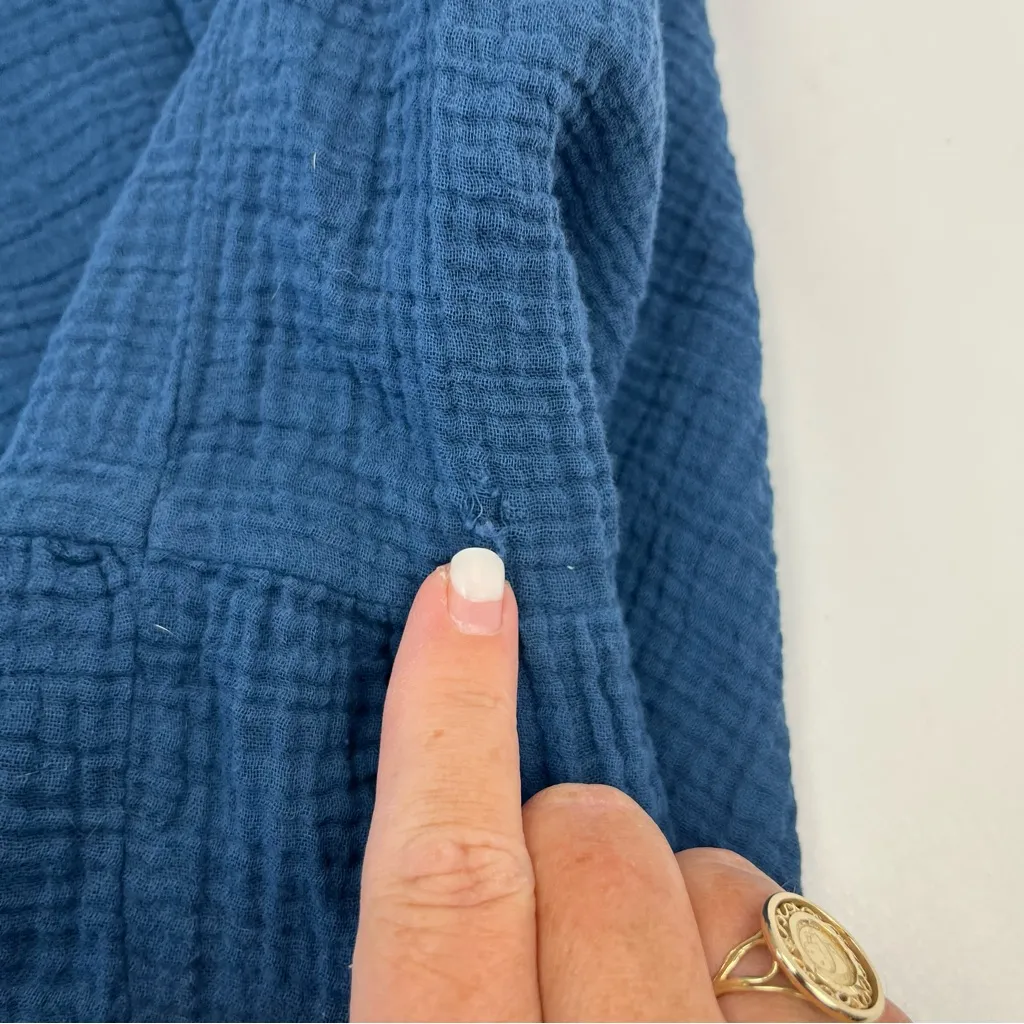 Outerknown Currents Organic Cotton Gauze Crepe BellSleeve Dress Blue Small *FLAW - Image 8