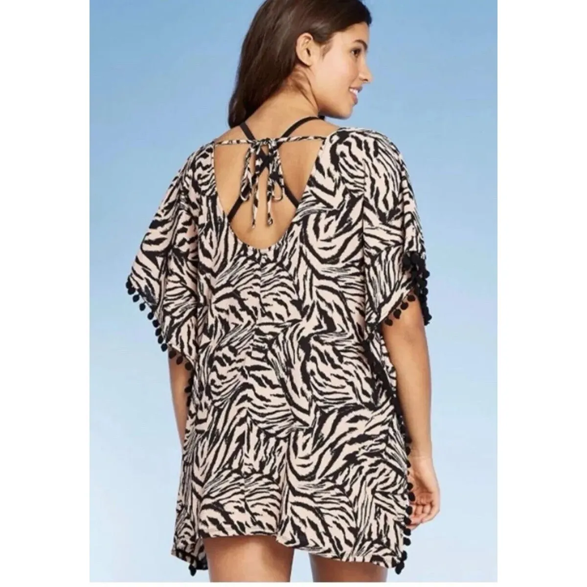 Xhilaration Zebra Animal Print Pompom Boho Beach Swimsuit Cover-up Size Medium - Image 3