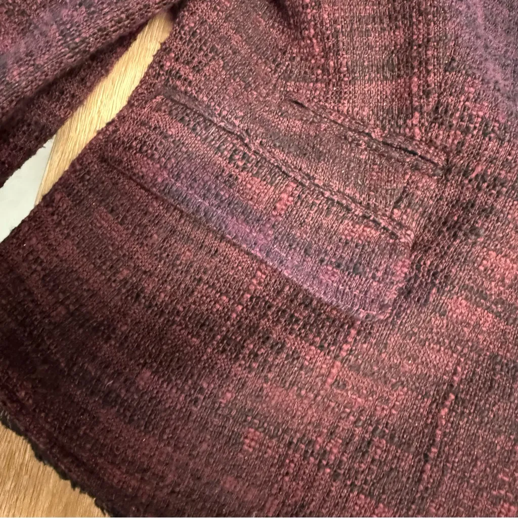 Banana Republic Purple Burgundy Tweed Black Fringe Blazer Military Buttons 10P - Image 6