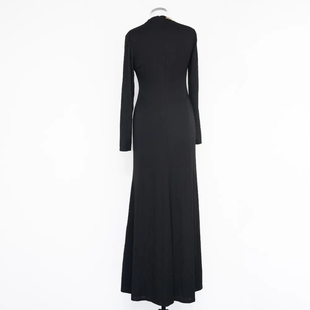 Lauren Ralph Lauren. Gold Chain Embellished Cutout Stretch Gown. - Image 3