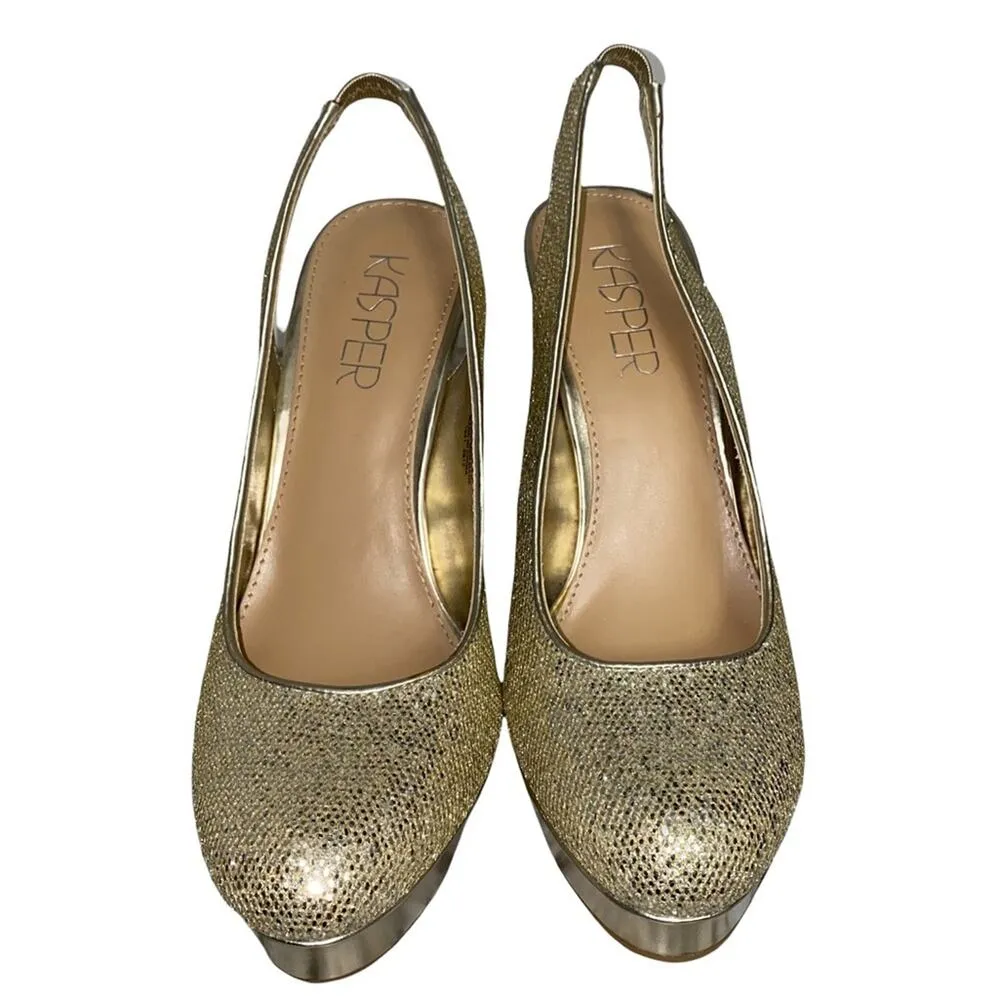 Kasper Gold Metallic Glitter Platform Closed Toe Heels - Image 2
