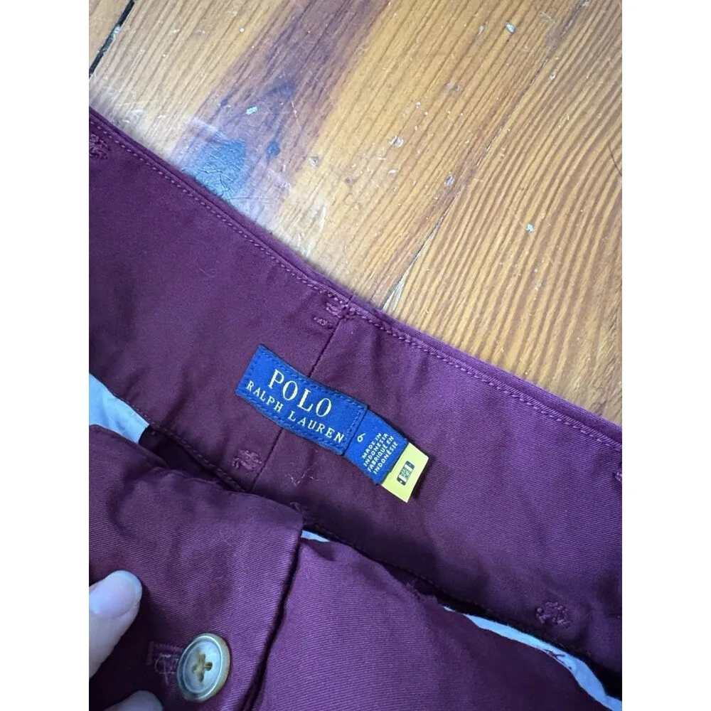 Polo Ralph Lauren Pants Womens 6 Burgundy Paperbag Belted Tapered High Rise - Image 2