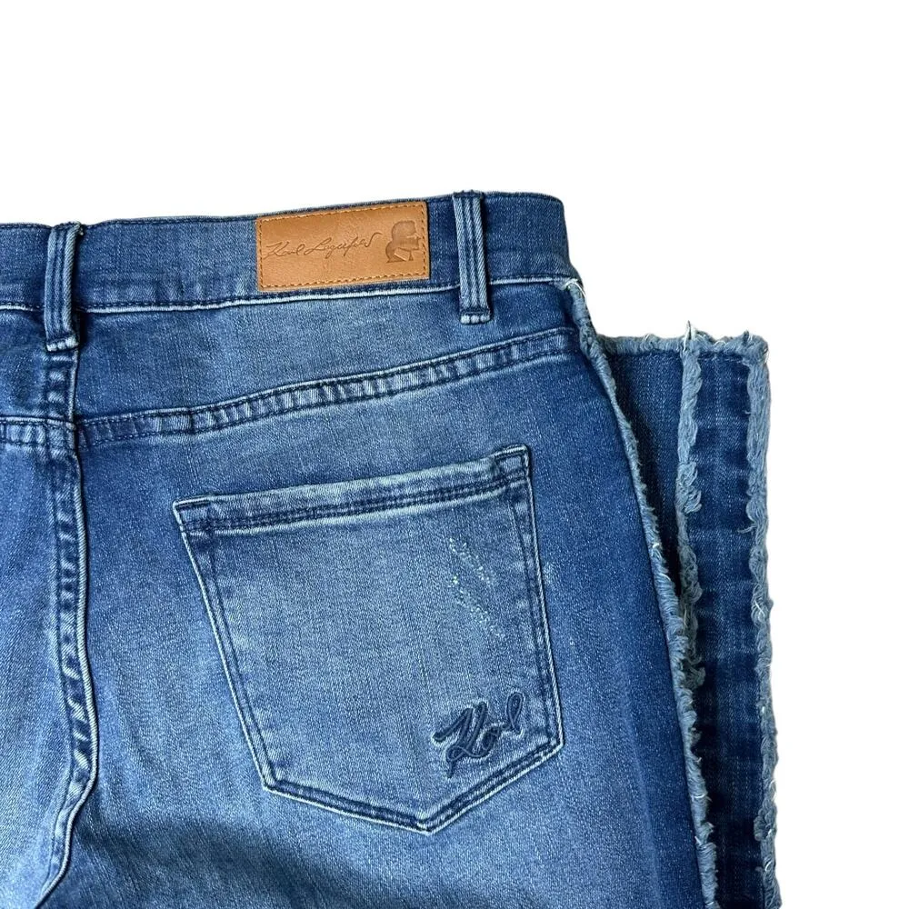 Karl Lagerfeld Paris Denim Skinny Jeans Raw Seams Distressed 4 Fringe Grunge - Image 5