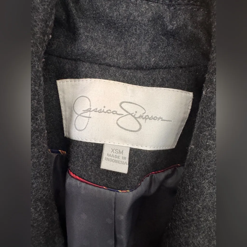 jessica simpson XS wool long black coat oversized collar fully lined - Image 12