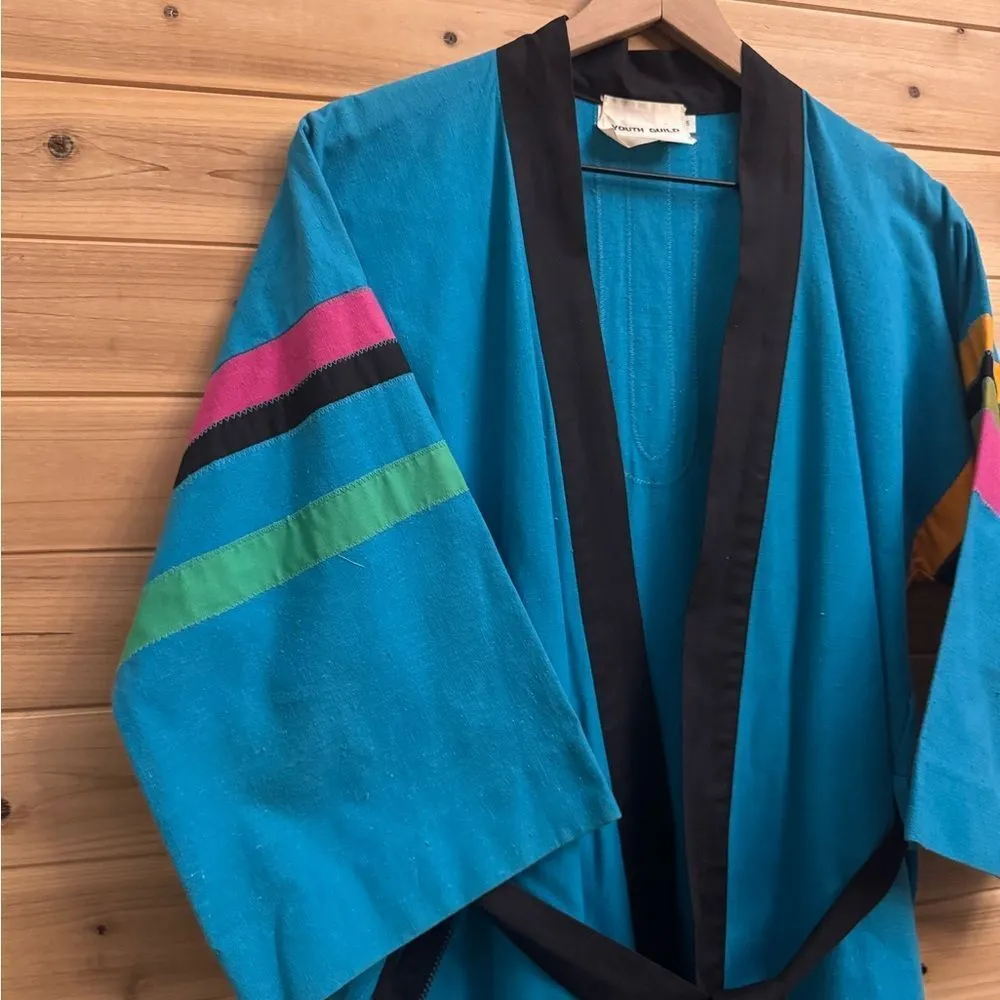 Vintage 70’s Youth Guild Size Large Unisex Colorful Colorblock Full Length Robe Blue - Image 6