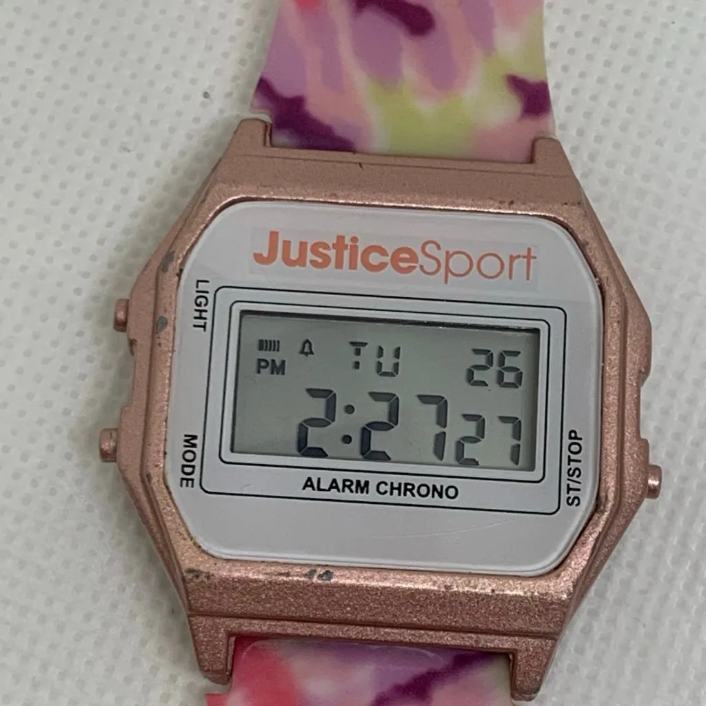 Justice sports digital women watch 33mm alarm chrono pink silicone band running - Image 3