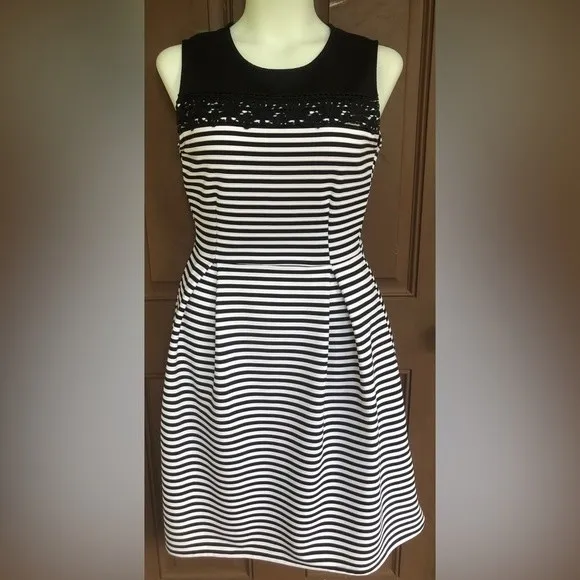 Suzy Shier Striped Sleeveless Lace Dress Sz L Black White - Image 2