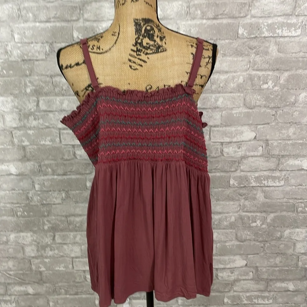 Torrid Smocked Babydoll Tank - Dusty Red - Image 6