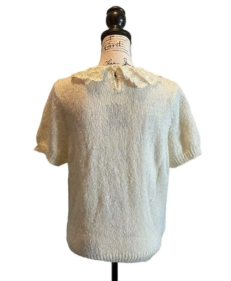Koret Career Pullover Sweater Lace Collar Ivory Cream Size Large Vintage NWT - Image 4