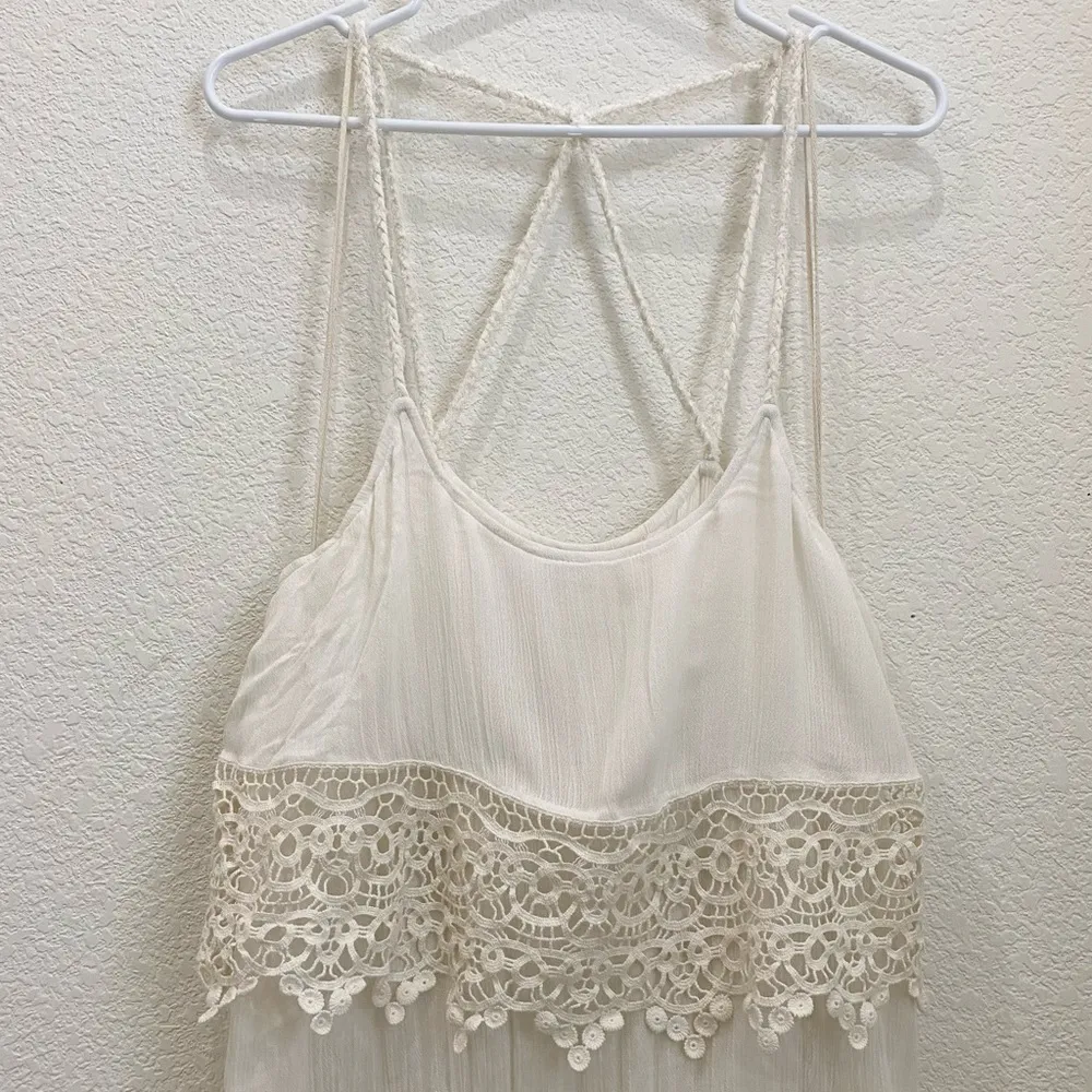 Free People Ivory Crochet Lace Tiered Boho Dress S - Image 7