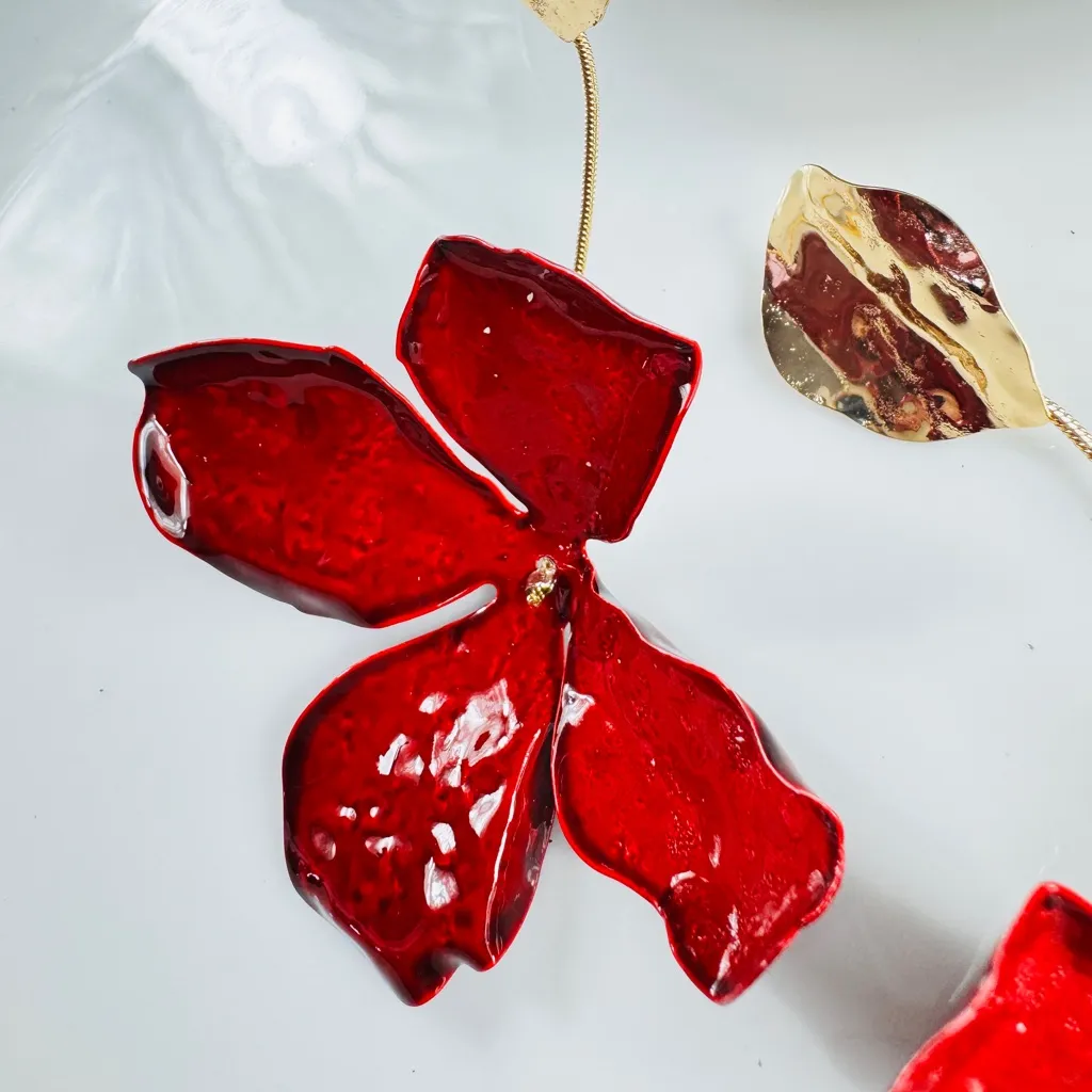 Zara Elegant Red Floral Earrings - Image 2
