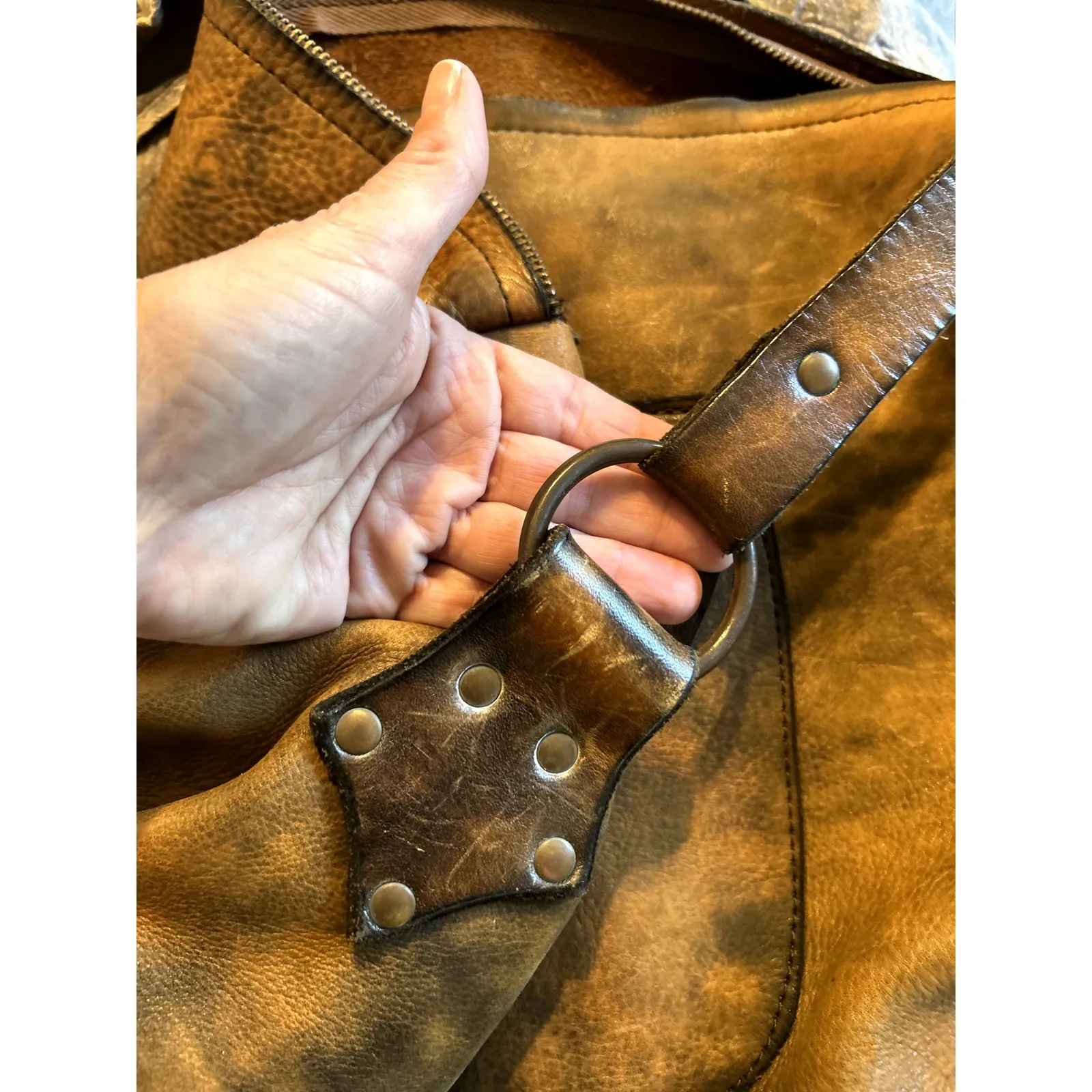 Vintage Distressed Full Grain Leather Sling Bag Brown - Image 6