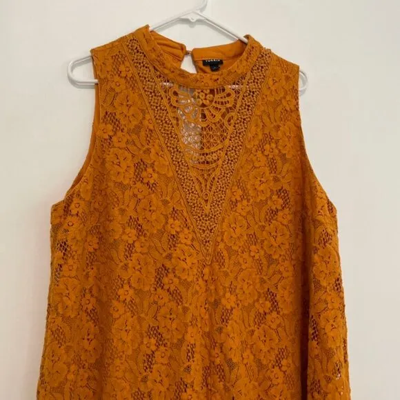 TORRID 3 Plus Size Mini Lace Trapeze Dress Orange Golden High Neck Boho Party 3X - Image 7