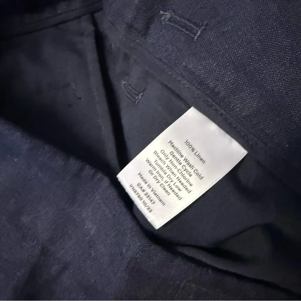 Talbots Greenwich Pants Wide Leg Navy Blue Linen Size 2 Petite - Image 7