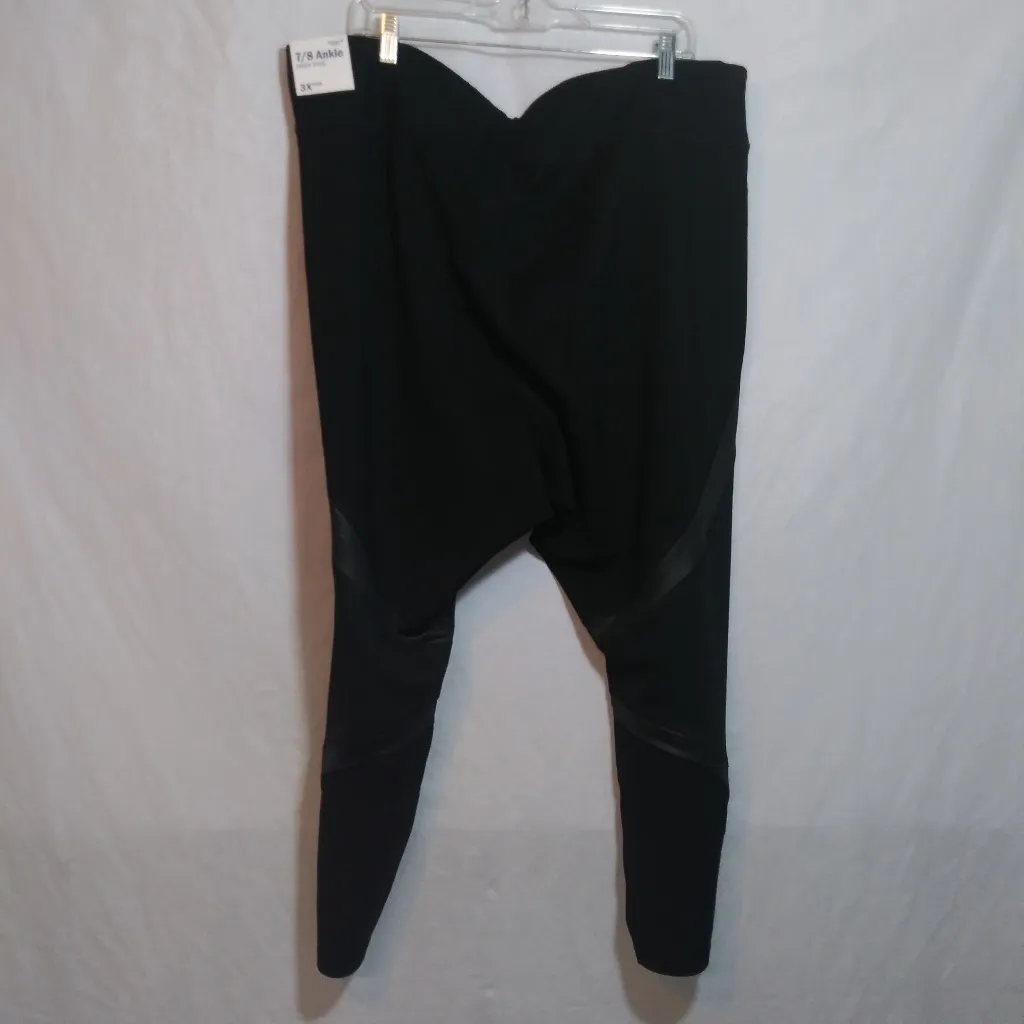 Old Navy High Waisted 7/8 Ankle Leggings Faux Leather Side Stripe Black Size 3X - Image 7