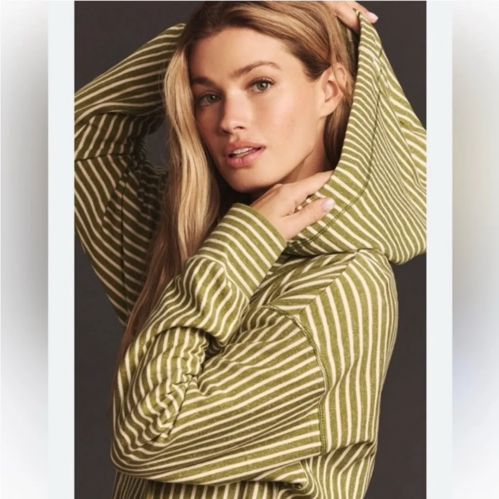 Anthropologie Pilcro Green Wharfside Striped Hoodie 100% Cotton Size M - Image 2