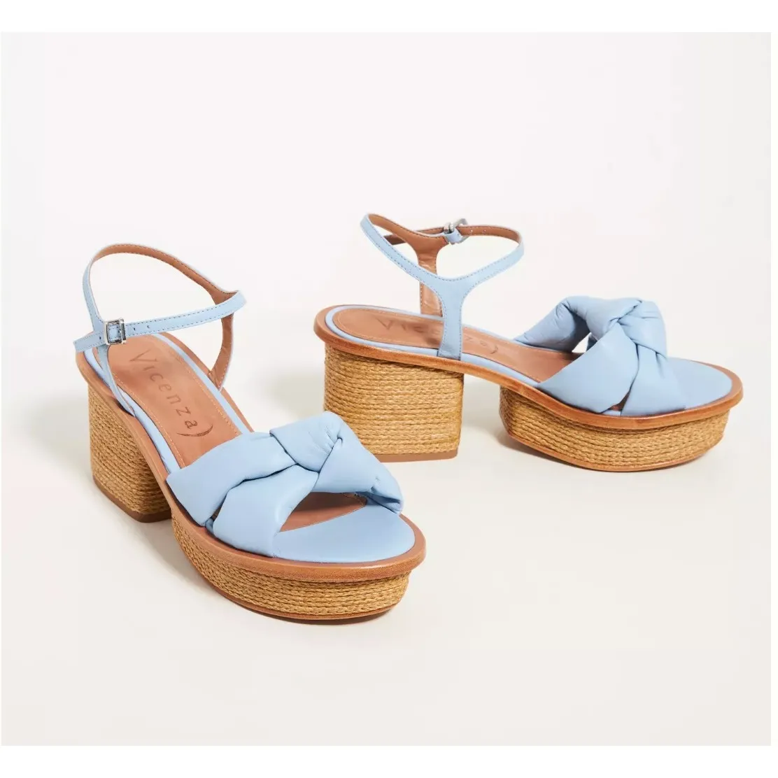 NEW Anthropologie Vicenza Knotted Woven Platform Sandals Size 8 Blue Rattan - Image 2