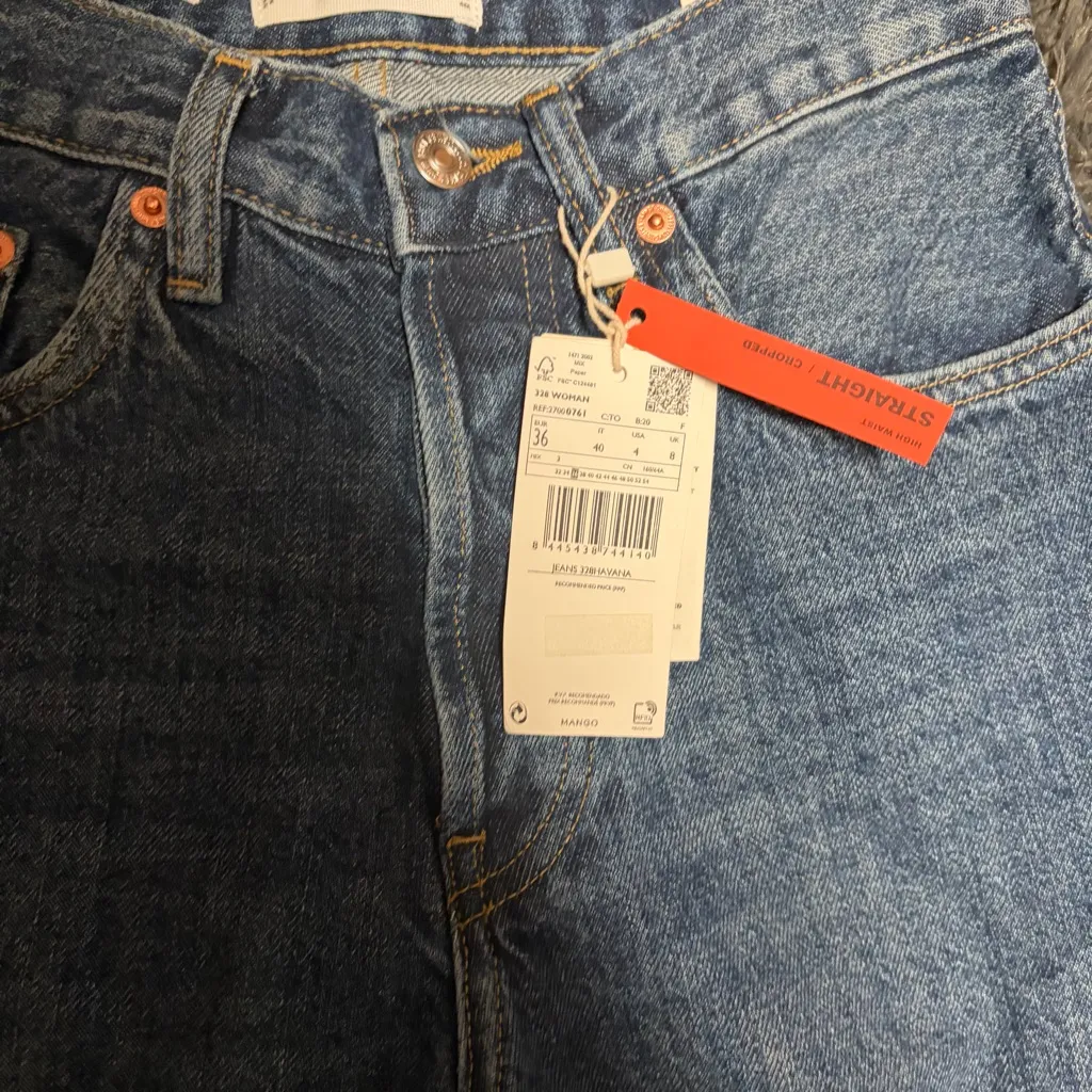 Mango denim Havana straight trendy cropped high waisted blue jeans size 28 NWT - Image 5