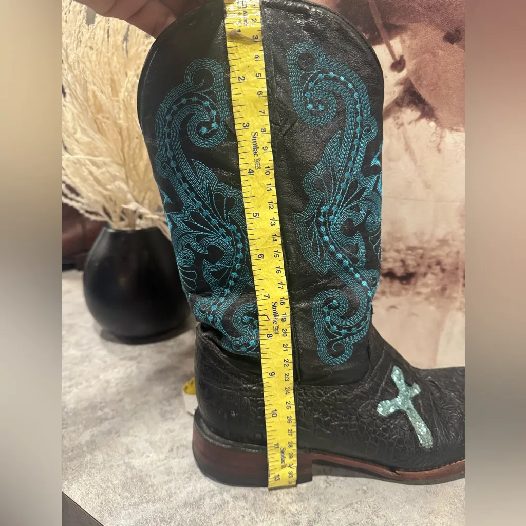 Ferrini Ladies Size 10 Black Blue Caiman Cross Cowgirl Crocodile Boots - Image 7