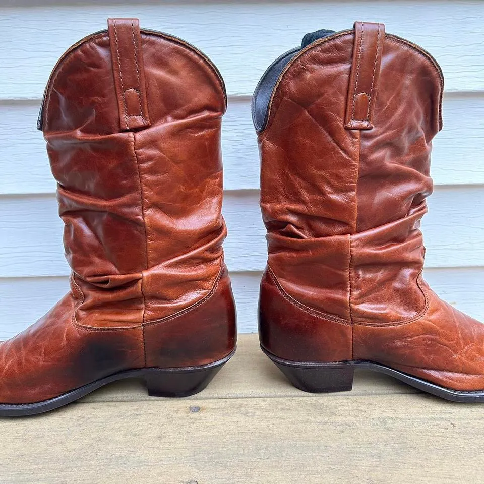 Tan Orange Brown Vintage Dingo Leather Slouch Cowboy Boots Pointed Toe Shoes USA - Image 5