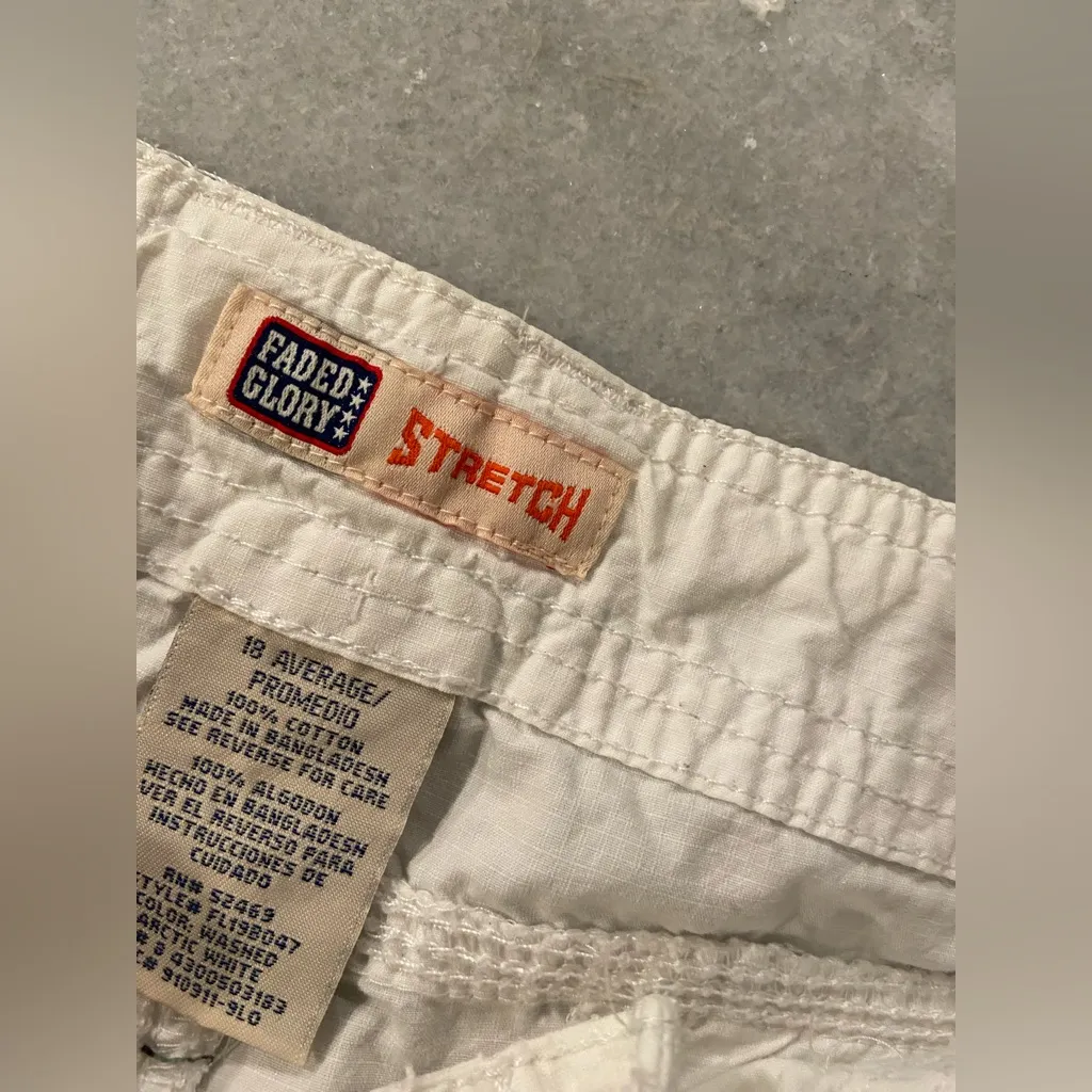 Faded Glory Size 18 White Cotton Stretch Lightweight Cargo Shorts Drawstring Hem - Image 11
