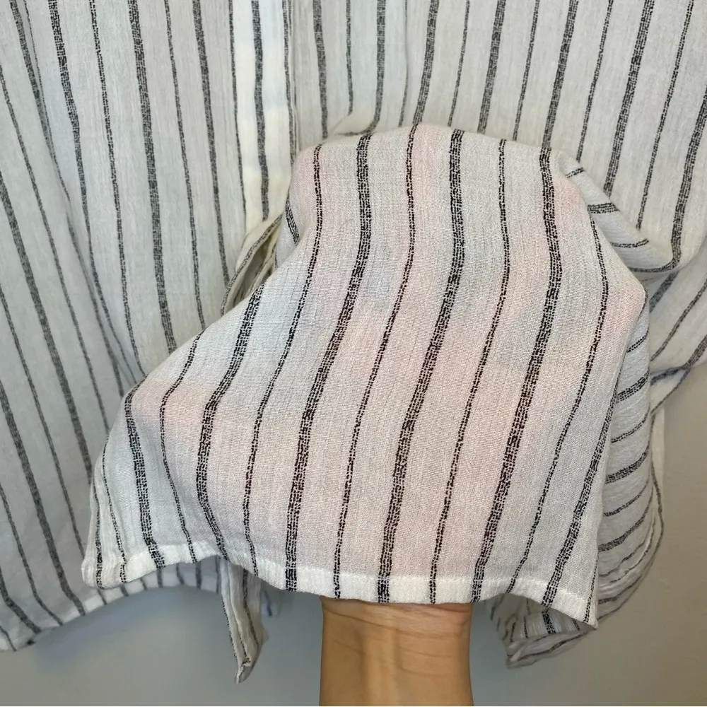 ALLSAINTS Saria Striped Short Sleeve Button Down Shirt Chalk White/Gray Sz XS - Image 8