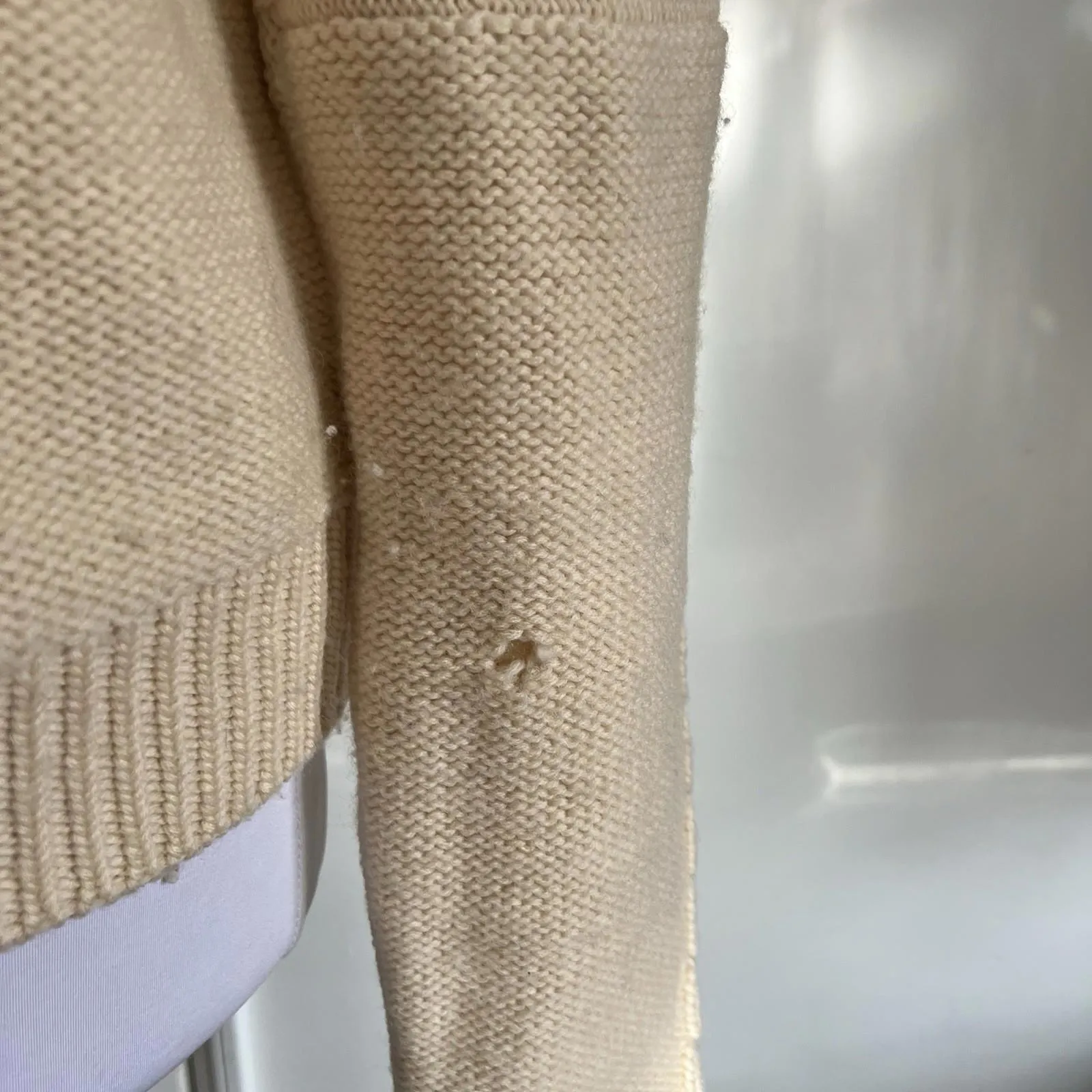 Company of We Merino Wool Sweater M Cream Full Zip Chunky Cable Knit Cardigan Size M - Image 4