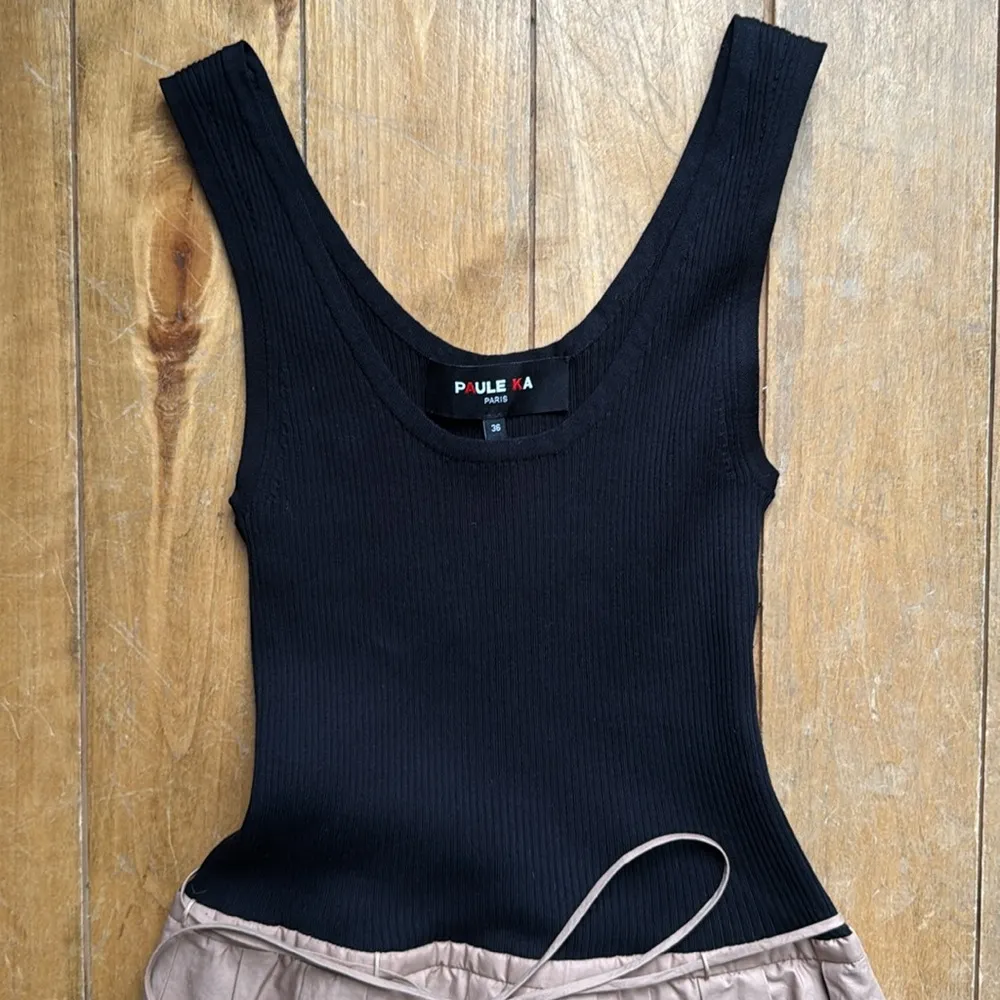 PAULE KA PARIS Colorblock Black Top with Tan Layered Skirt Dress 36 - Image 3