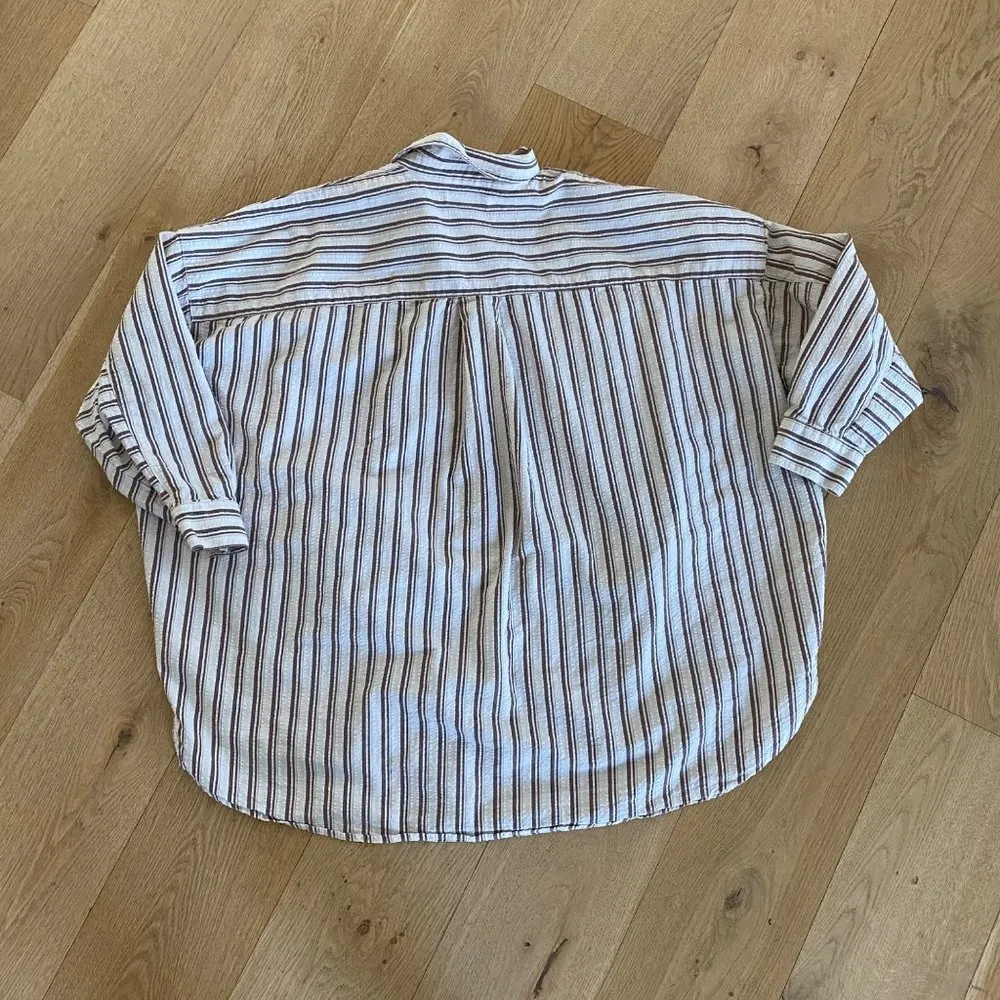 Urban Outfitters Striped Oversized Button Front Shirt in White and Brown - Image 4