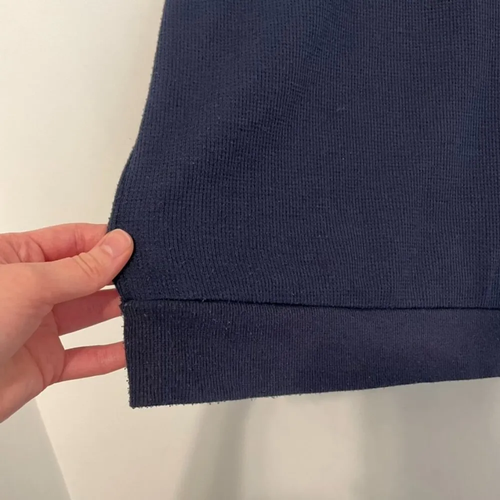 SPLENDID ANTHROPOLOGIE ANTHRO Waffle Mixed Puff Sleeve Top Navy Blue Henley Knit - Image 9