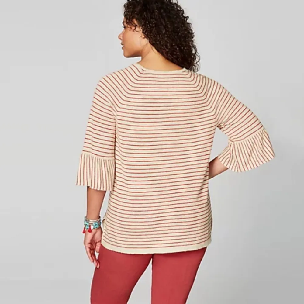 NEW J.Jill Linen Blend Sweater with Flounce SleeveS, Size L New w/Tag Retail $89 - Image 3